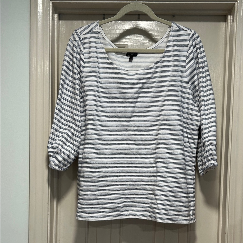 Talbots Gray and White Striped Long Sleeve Top